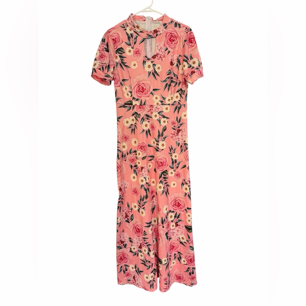 Floral Pink Maxi Dress - Woman’s 1X - PTP 17.5” Waist 15” Length 58”